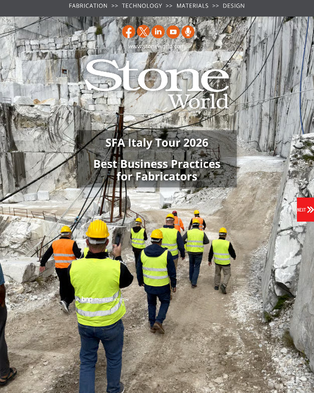 Stone World: Large-Format Porcelain Tiles Form Botanical Mural