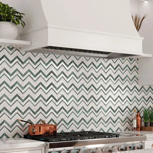 Marble Chevron Tiles | White, Green, Blue