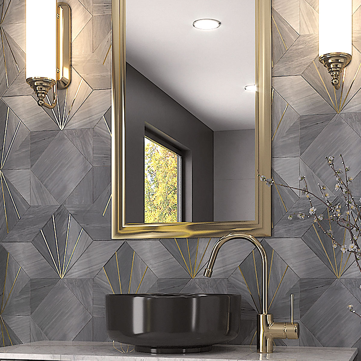 Marble and Brass Inlay Art Deco Tiles