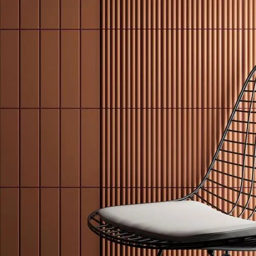 Groove Terra Cotta matte subway and 3D deco wall tiles