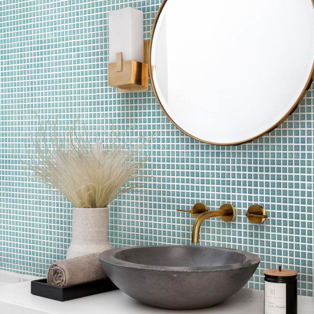 Mini Mirrored Squares Glass Tile creates a stunning, reflective sanctuary