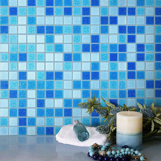 Blue Waves Mixed Squares Glass Tile Sample | Tile Club
