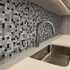 Checkered Black and White Mixed Squares Glass Tile