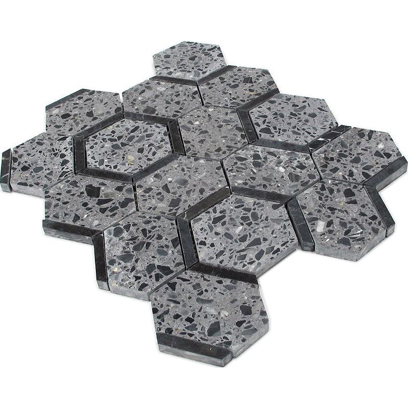 Black and Gray Terrazzo Hexagon Mosaic Tile | Tile Club