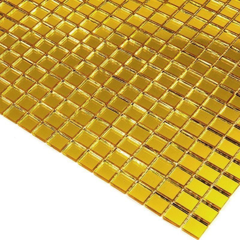 0.8" Yellow Gold Mini Mirrored Squares Glass Tile