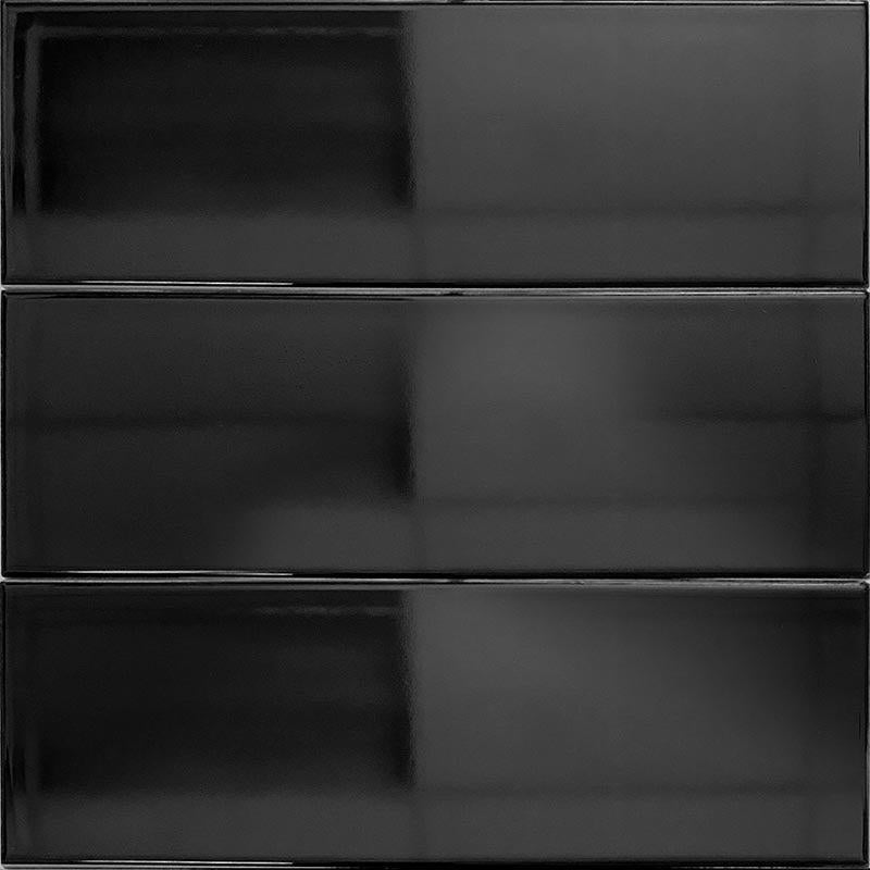 Black 4x12 Polished Ceramic Subway Wall Tile