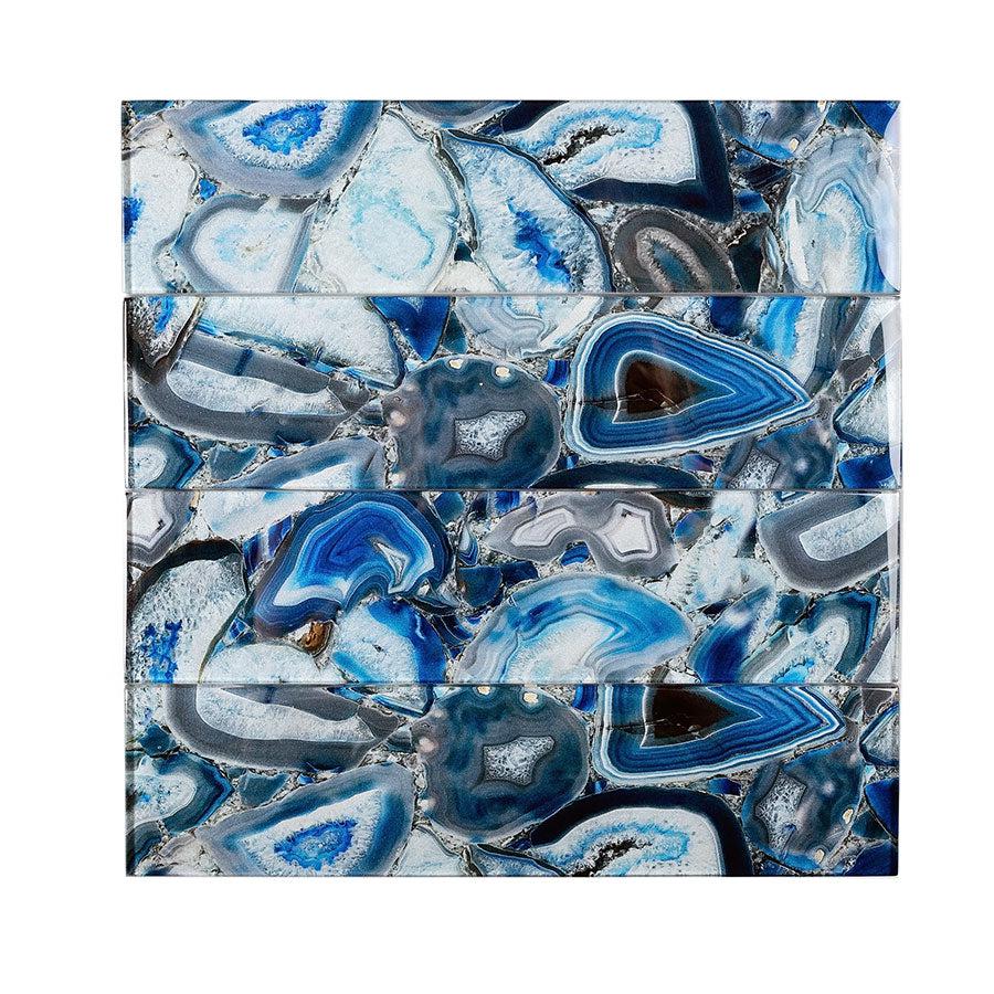 3" x 12" Blue Gemstone Agate Glass Tile | Tile Club