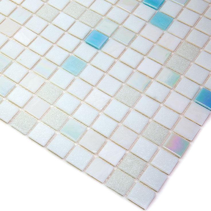 White and Ocean Blue Gradient Mixed Squares Glass Pool Tile | Tile Club
