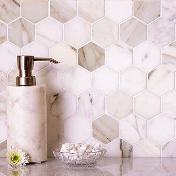 2" Calacatta Gold Hexagon Marble Tile Polished