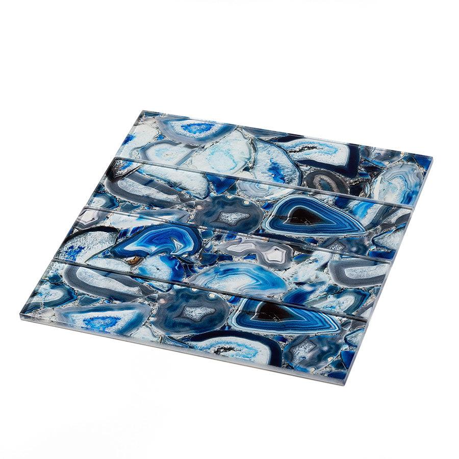 3" x 12" Blue Gemstone Agate Glass Tile | Tile Club