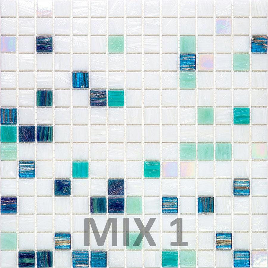 Blue and White Gradient Squares Glass Pool Tile | Tile Club
