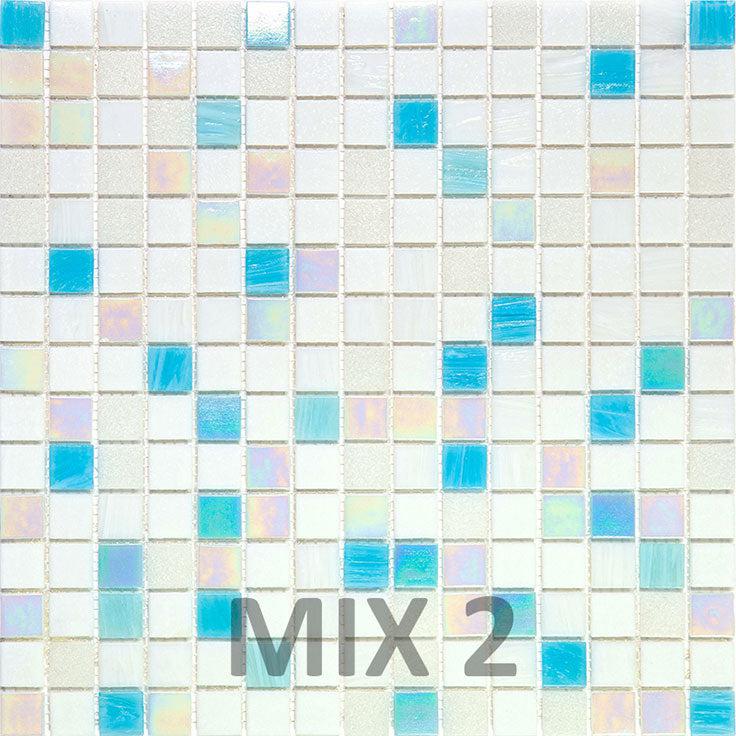 White and Ocean Blue Gradient Mixed Squares Glass Pool Tile | Tile Club