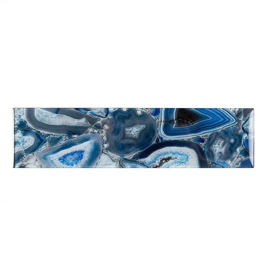 3" x 12" Blue Gemstone Agate Glass Tile | Tile Club