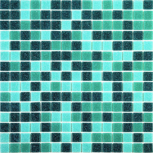 Teal Mixed Squares Glass Tile