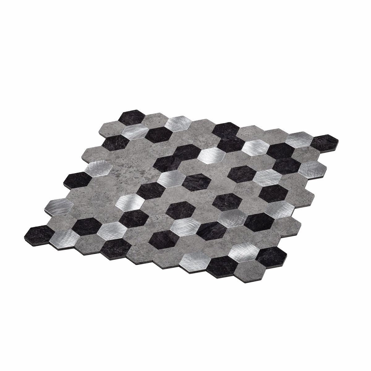 1.25" Silver, Grey and Black Hexagon Peel and Stick Tile Sample