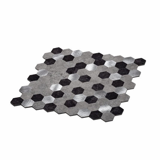 1.25" Silver, Grey and Black Hexagon Peel and Stick Tile Sample | Tile Club