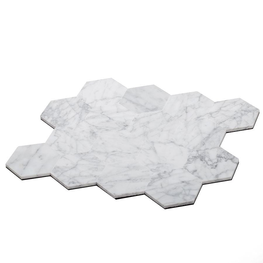 2.5" Carrara Hexagon peel and stick tile