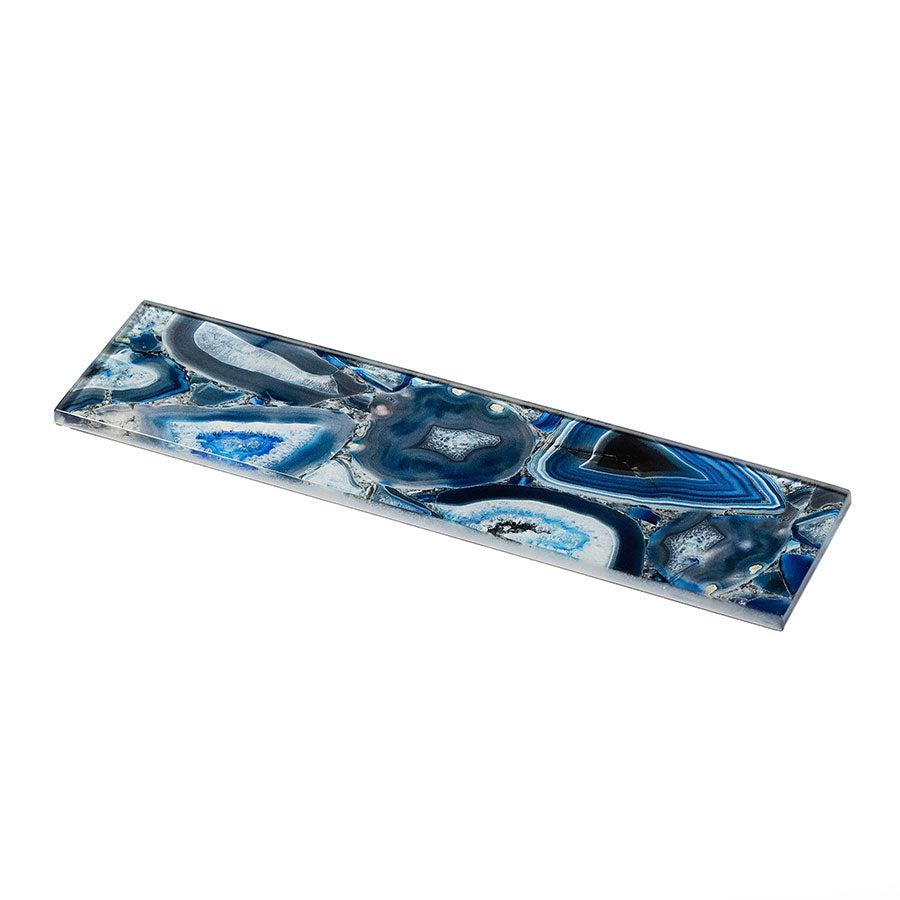 3" x 12" Blue Gemstone Agate Glass Tile | Tile Club