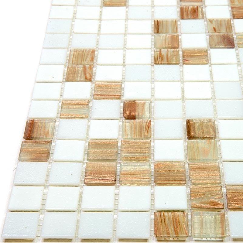 Boho Brown and White Mixed Squares Glass Tile