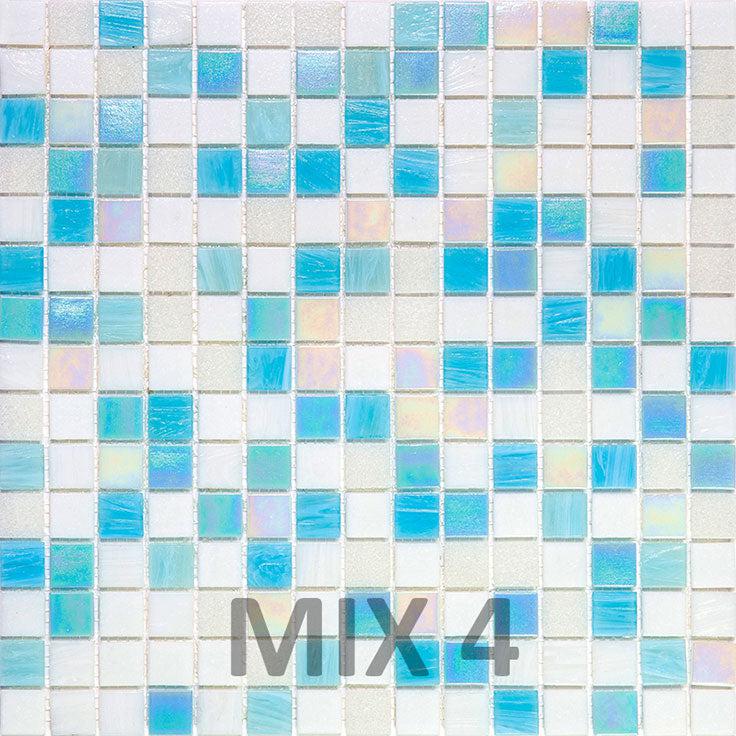 White and Ocean Blue Gradient Mixed Squares Glass Pool Tile | Tile Club