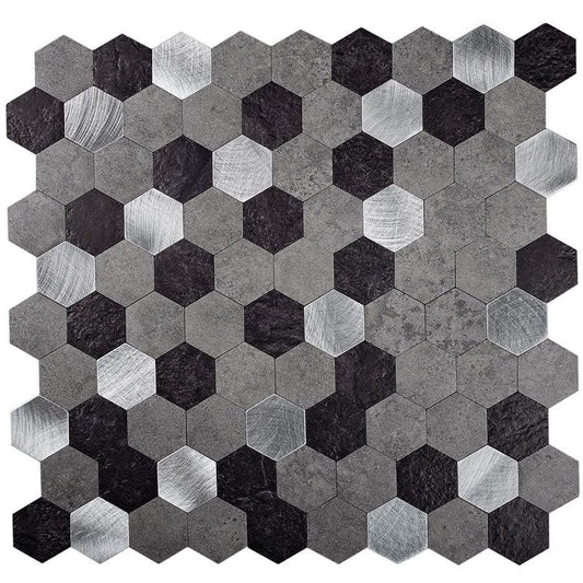 1.25" Silver, Grey and Black hexagon peel and stick tile