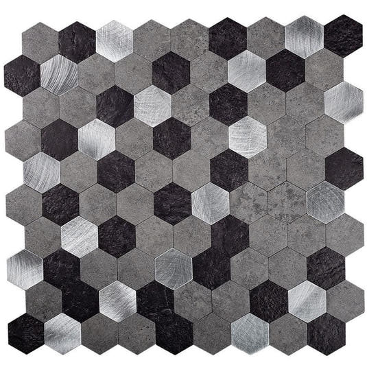 1.25" Silver, Grey and Black Hexagon Peel and Stick Tile Sample