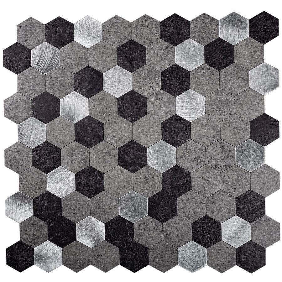 1.25" Silver, Grey and Black Hexagon Peel and Stick Tile Sample