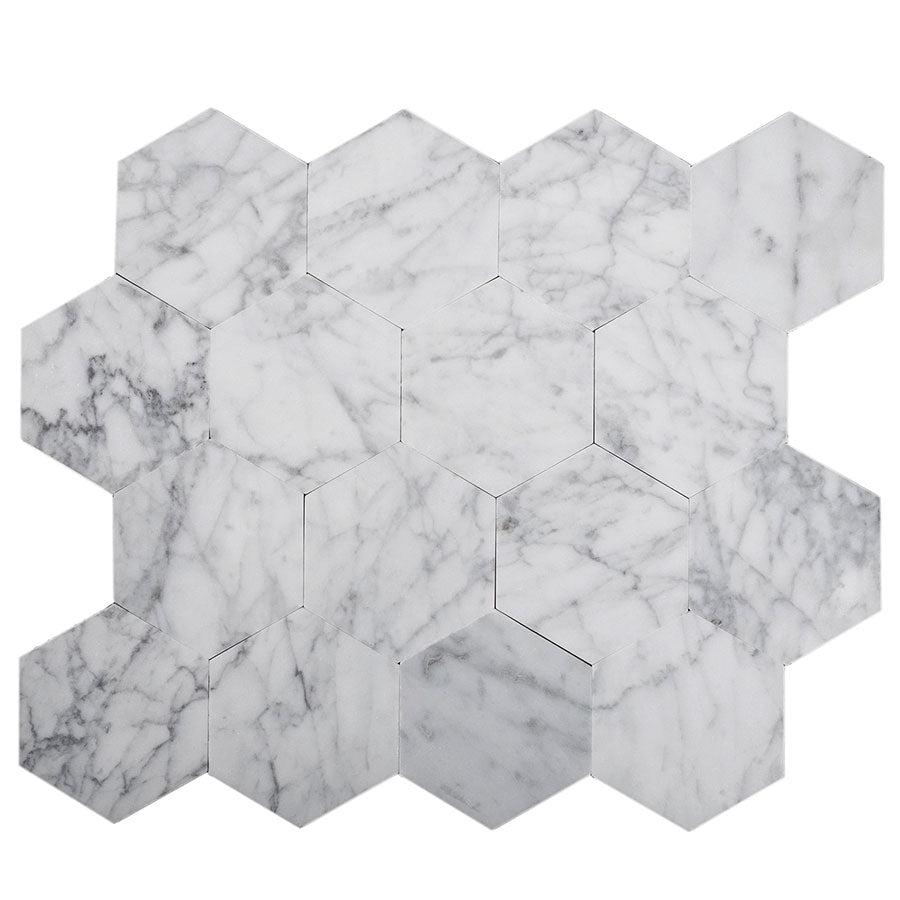 2.5" Carrara Hexagon Marble peel and stick tile