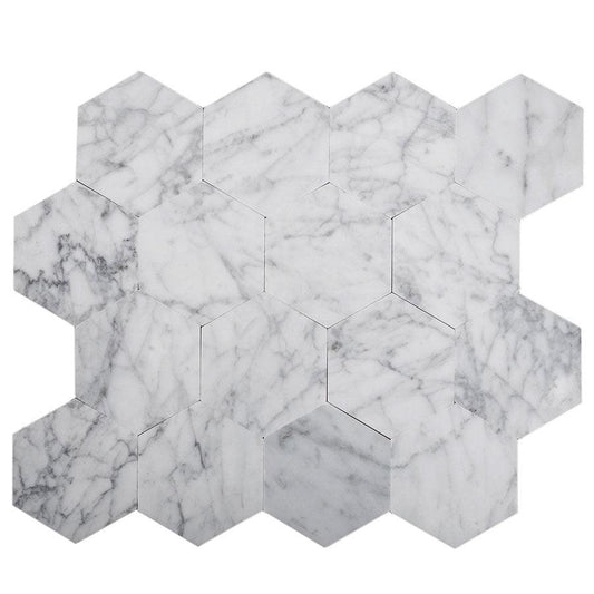 2.5" Carrara Hexagon Peel and Stick Tile Sample