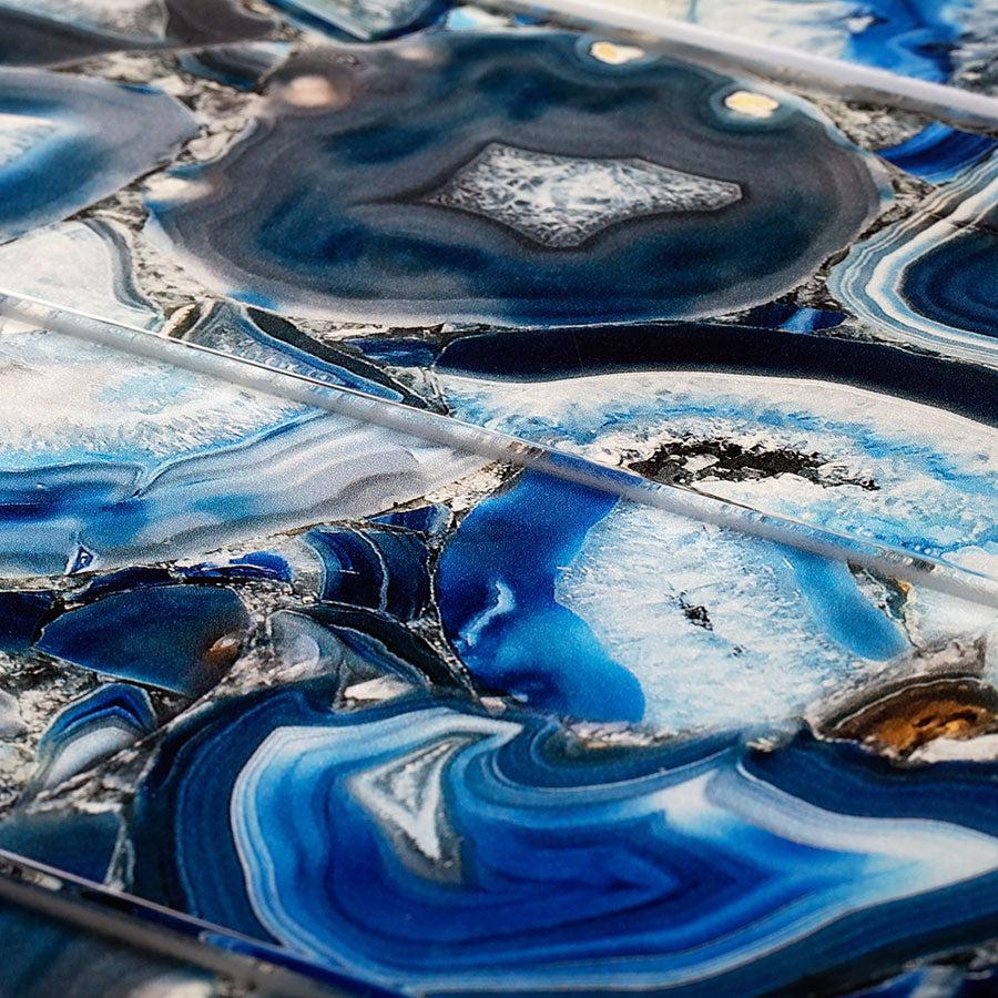 3" x 12" Blue Gemstone Agate Glass Tile | Tile Club