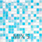 White and Ocean Blue Gradient Mixed Squares Glass Pool Tile | Tile Club