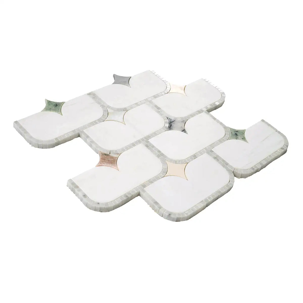 White Stadium and Multicolor Stars Marble Mosaic Tile