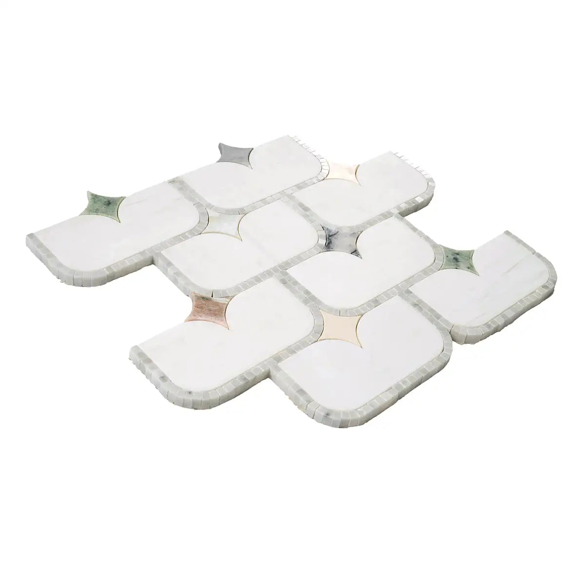 White Stadium and Multicolor Stars Marble Mosaic Tile
