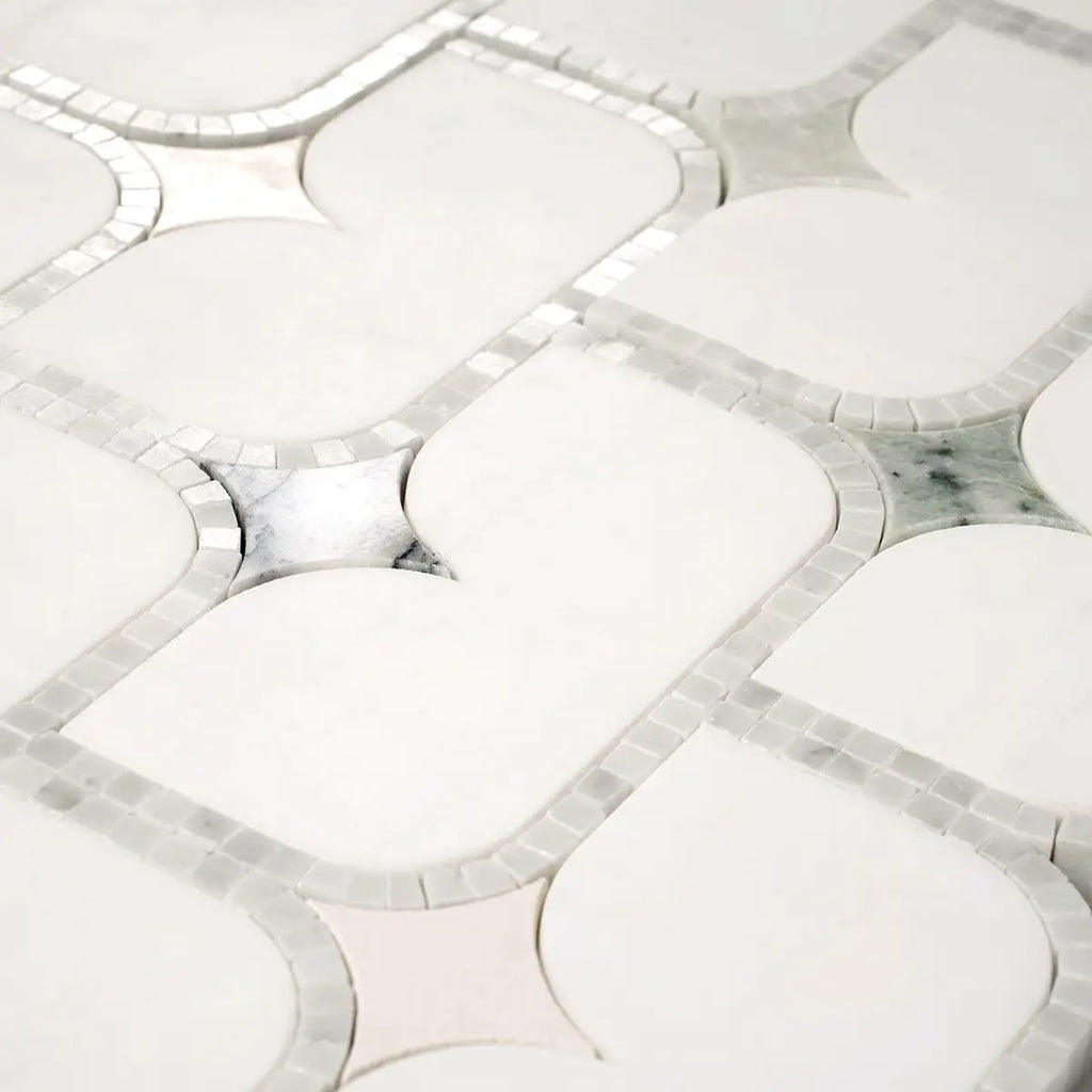 White Stadium and Multicolor Stars Marble Mosaic Tile