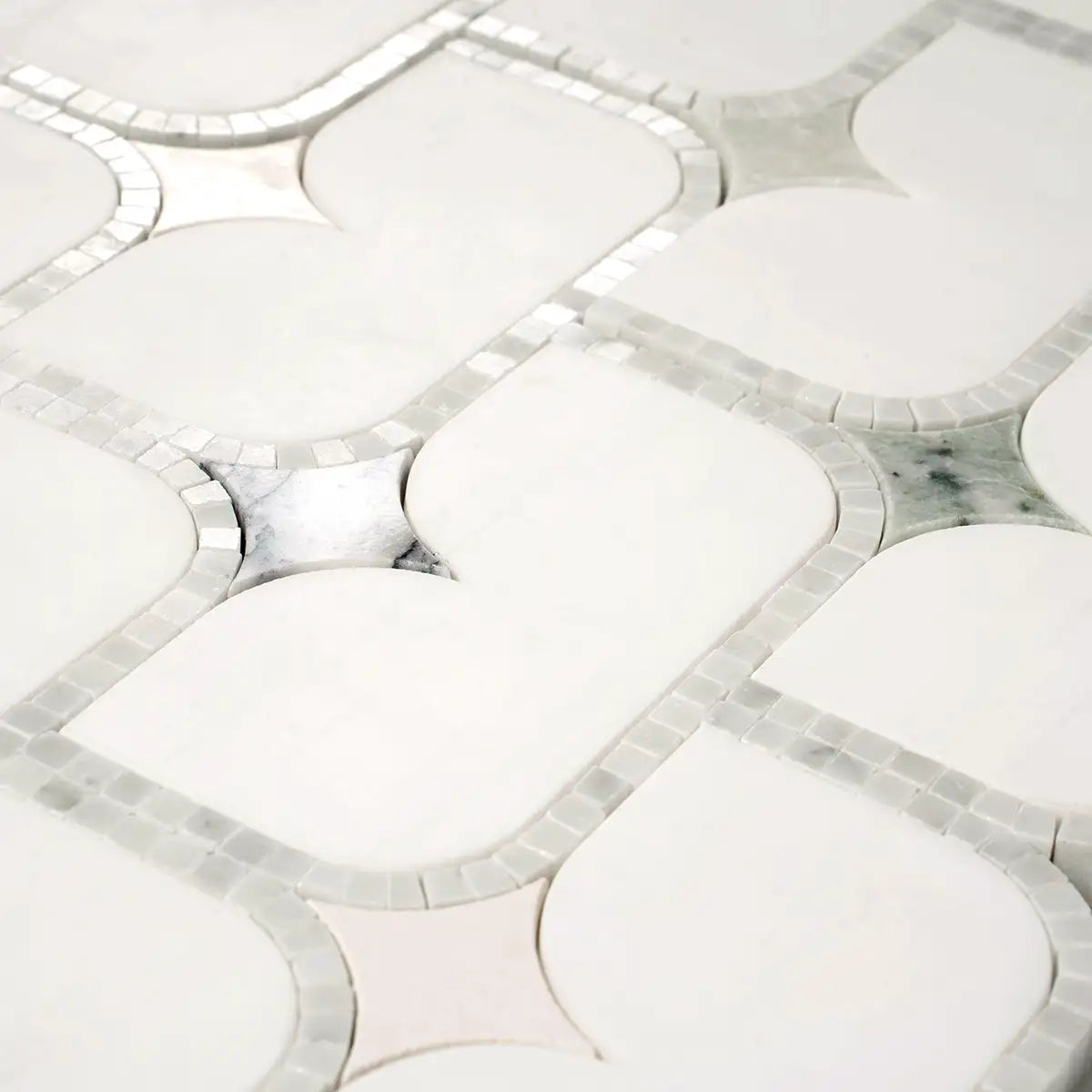 White Stadium and Multicolor Stars Marble Mosaic Tile