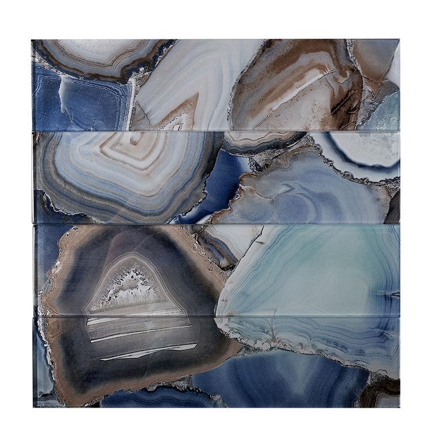3" x 12" Agate Crystal Blue Geode Glass Tile | Tile Club