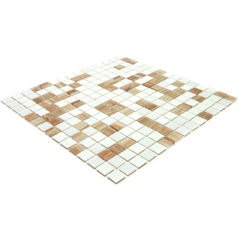 Boho Brown and White Mixed Squares Glass Tile