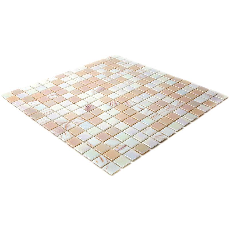 Soft Peach & White Mixed Squares Glass Tile | Tile Club