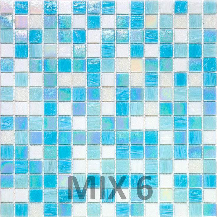 White and Ocean Blue Gradient Mixed Squares Glass Pool Tile | Tile Club