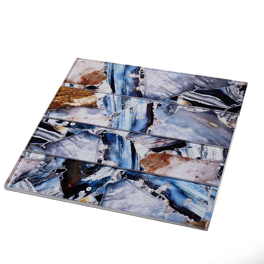 3" x 12" Gold and Blue Agate Glass Tile | Tile Club