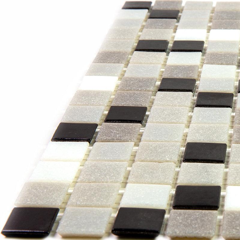 Checkered Black and White Mixed Squares Glass Tile