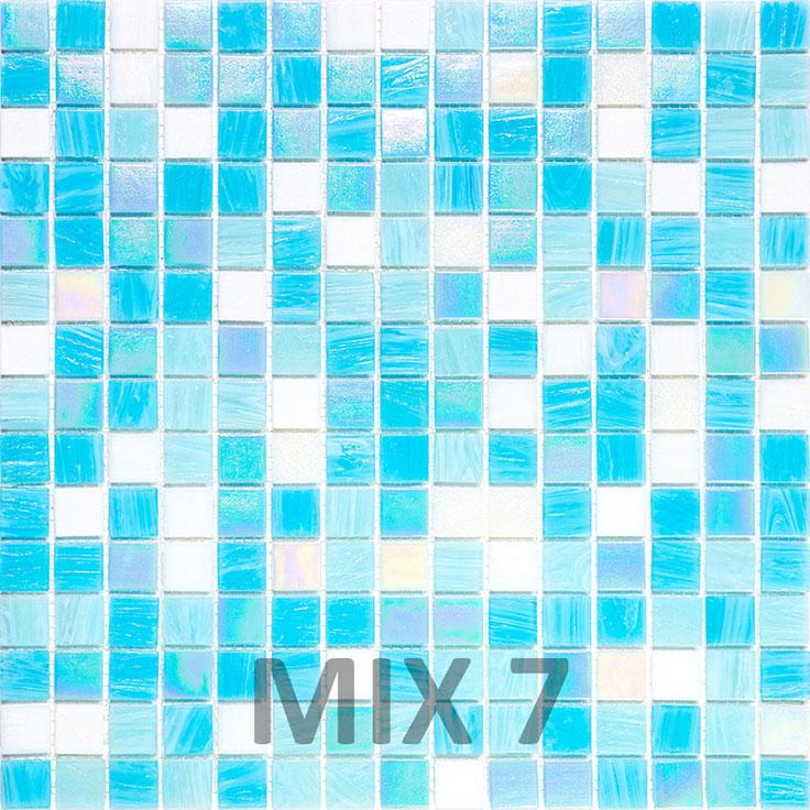 White and Ocean Blue Gradient Mixed Squares Glass Pool Tile | Tile Club