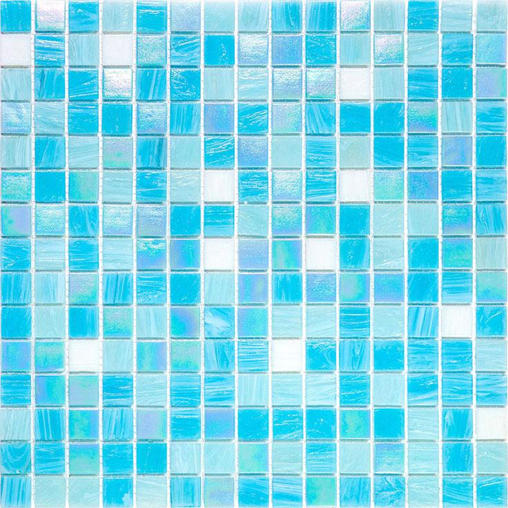 White and Ocean Blue Gradient Mixed Squares Glass Pool Tile | Tile Club