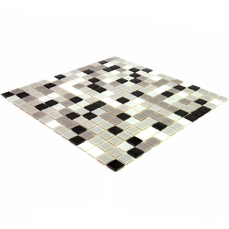 Checkered Black and White Mixed Squares Glass Tile | Tile Club