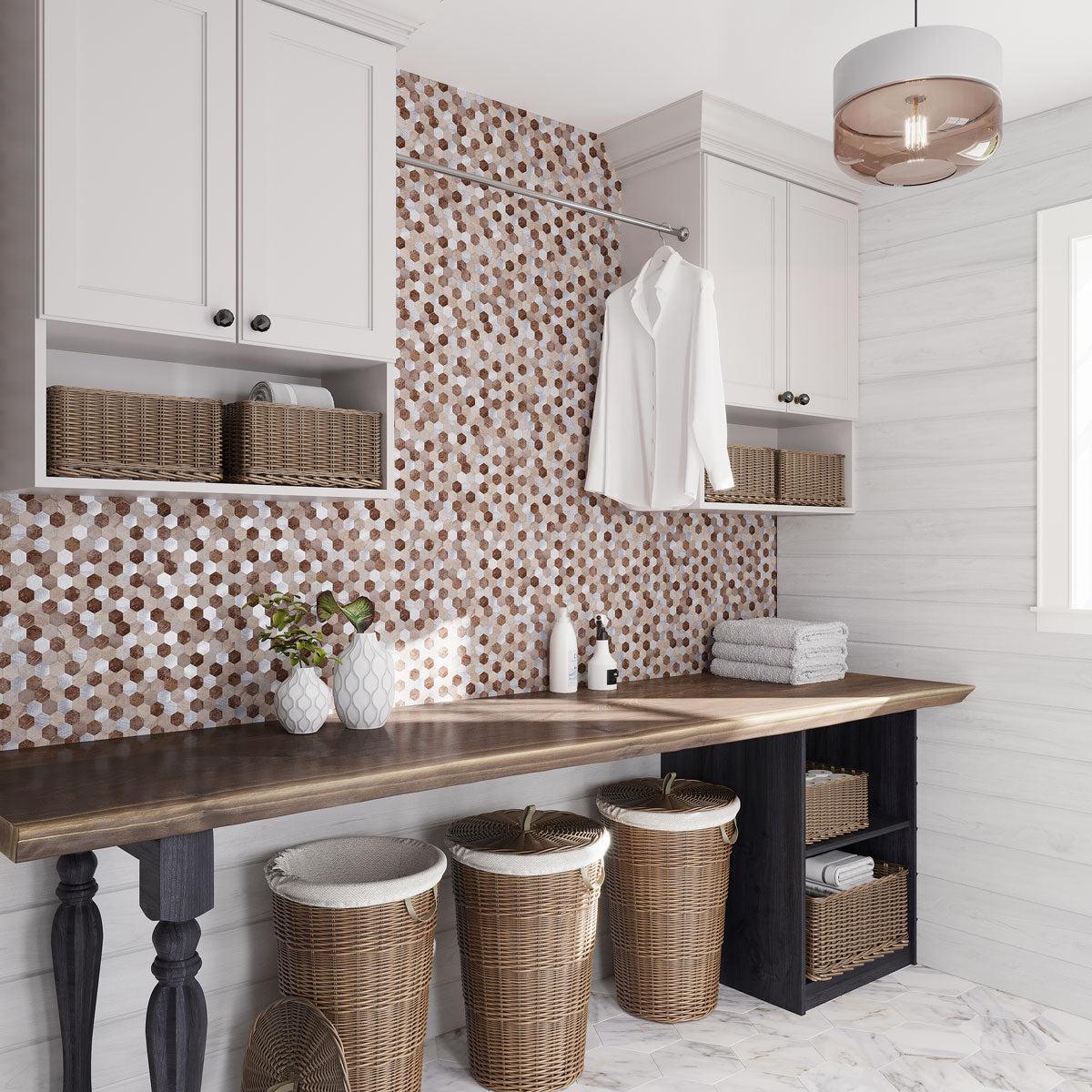 Silver and Beige Hexagon Peel and Stick Tile | Tile Club