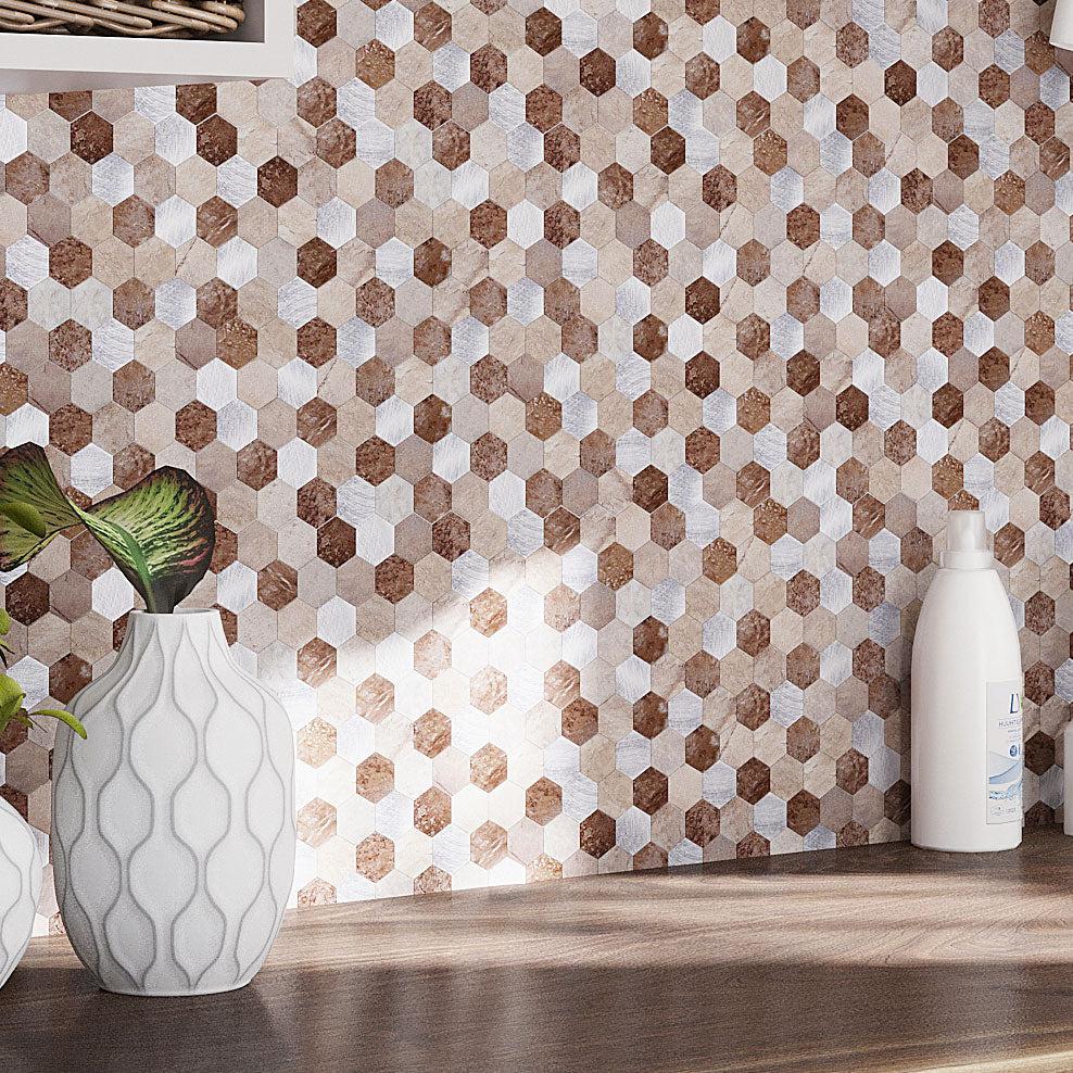 1.25" Silver and Beige Hexagon Peel and Stick Tile