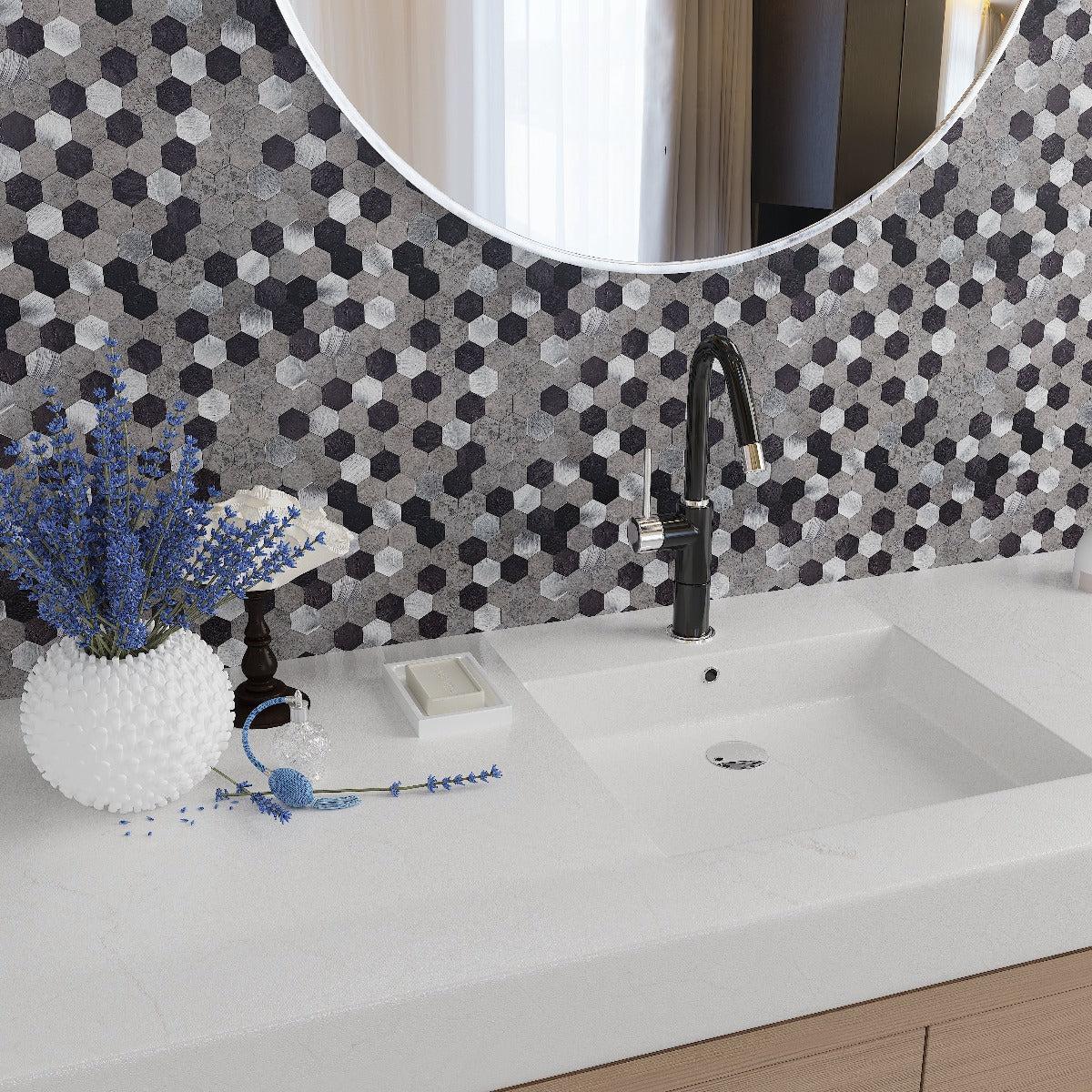 1.25" Silver, Grey and Black Hexagon Peel and Stick Tile | Tile Club
