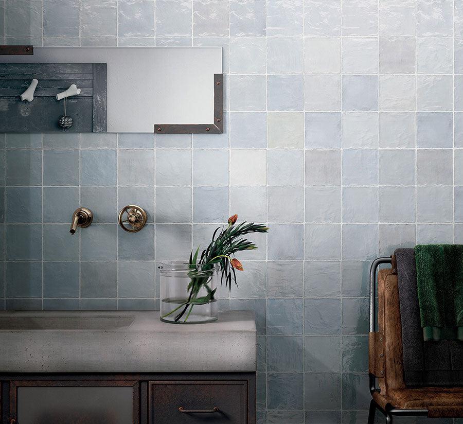 La Riviera Lavanda Blue Ceramic Tiles have a Zellige Look to their Finish