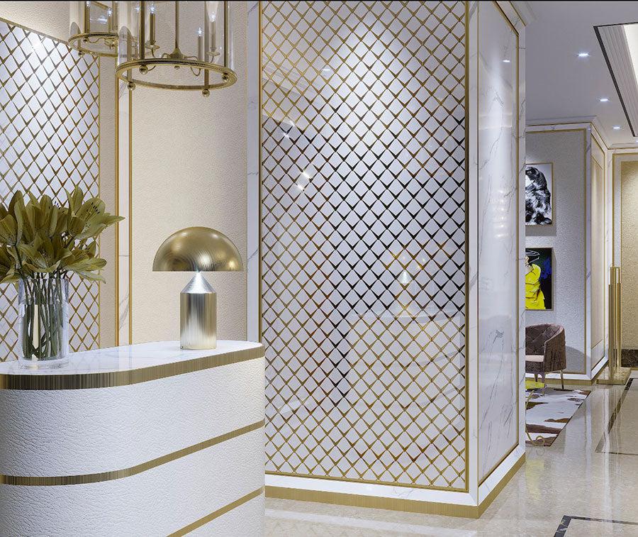 Arrowhead Brass Marble Mosaic Tile for a Glamorous Hotel Lobby Wall