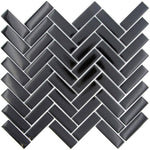 Obsidian Black Herringbone Glass Tile